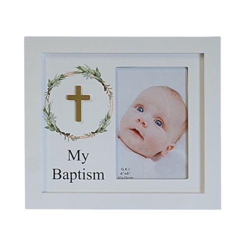 Baptism Photo Frame w/Cross
