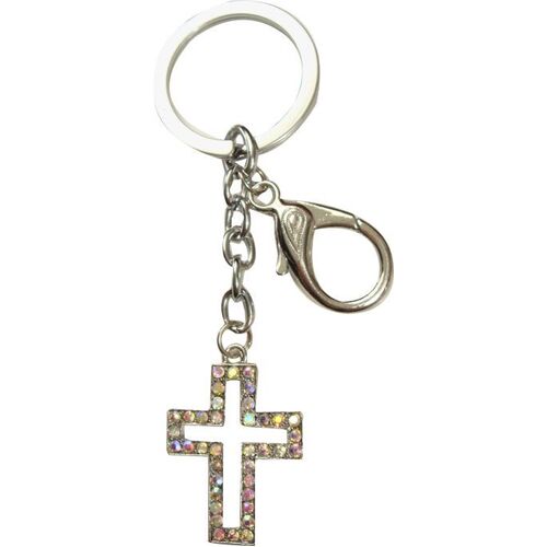 Keyring Silver Cross - Diamante