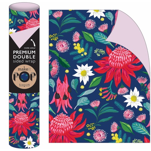 Roll Wrap - Australian Botanics on Navy (2m)