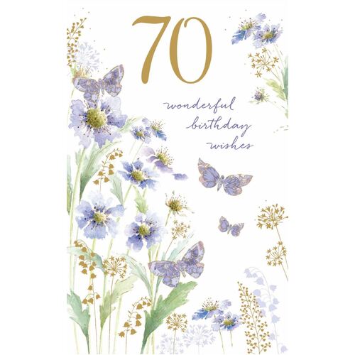 Card -70th Birthday Flowers & Butterflies