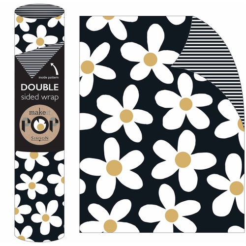 Roll Wrap - Daisy on Black (2m)
