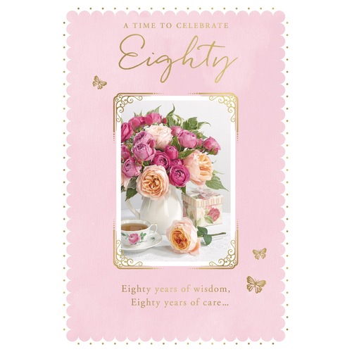 Card - Eighty (80) Birthday - Floral