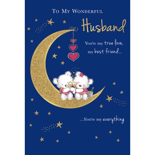 Card - Birthday Husband Bears on Moon