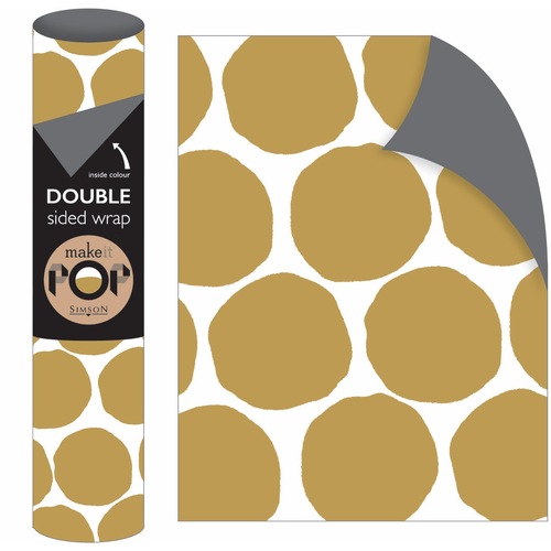 Roll Wrap - Dotty Gold Dino on White (2m)