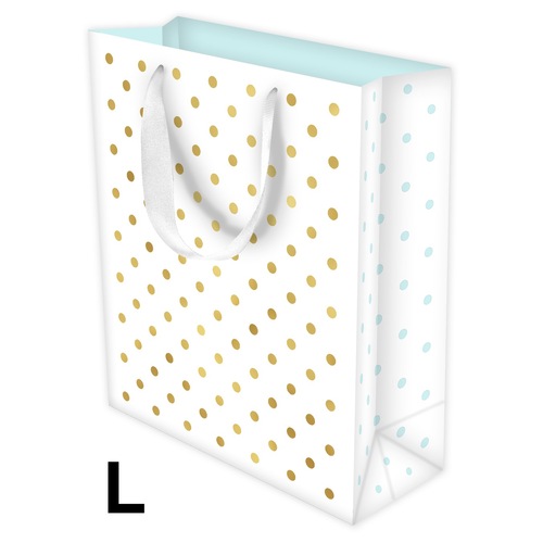 Gift Bag Large - Gold Foil Dots On White