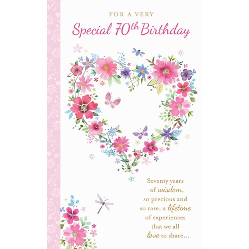 Card - Special 70 Birthday Floral Heart