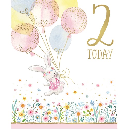 Card - Happy 2nd Birthday Bunny Balloons