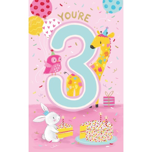 Card - Happy 3rd Birthday Party Animals