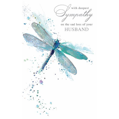 Card - With Deepest Sympathy Husband Dragonflies