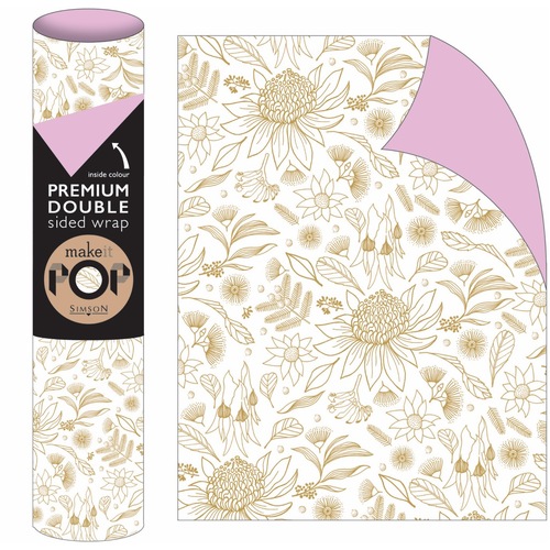 Roll Wrap - Golden Botanics on White (2m)