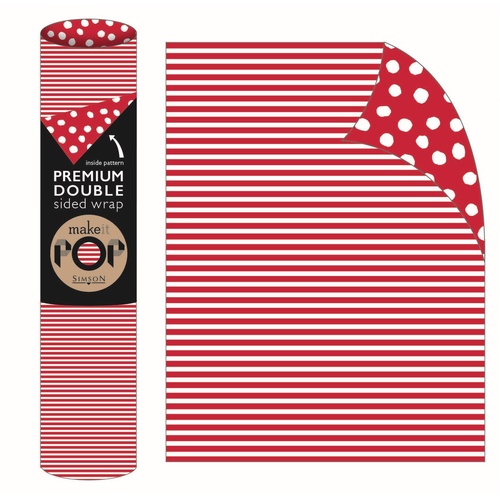 Roll Wrap - Red Stripe on Dotty White (2m)