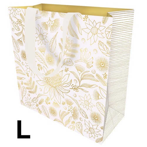 Gift Bag Large - Botanic Gold on White