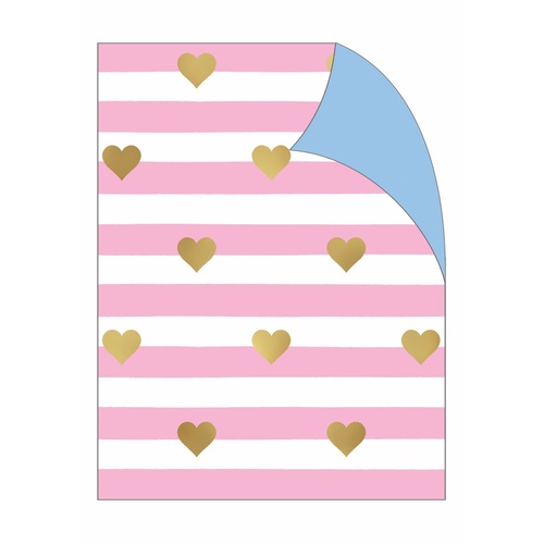 Gift Wrap - Gold Heart on Pink Stripes