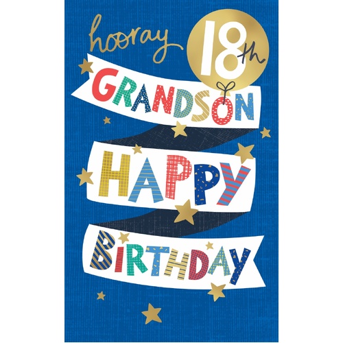 Card - Happy 18th Birthday Grandson Banner