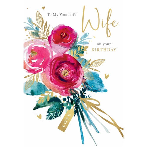 Card - Birthday Wonderful Wife Flowers