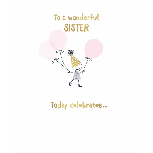 Card - Birthday Wonderful Sister Balloons