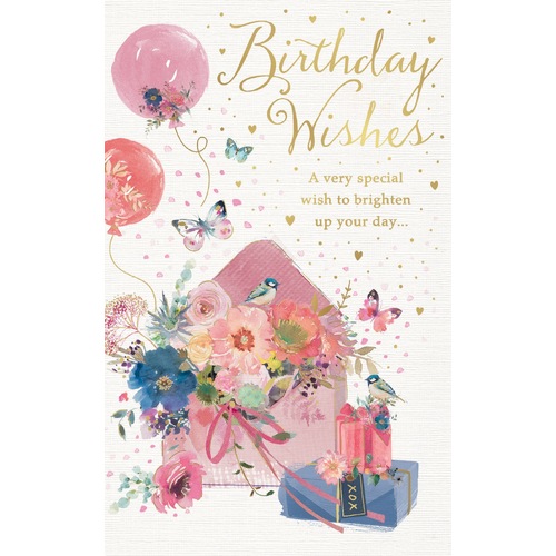 Card -Birthday Balloons and Flower