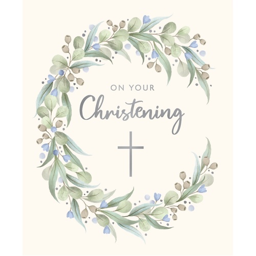 Card - On You Christening Wreath