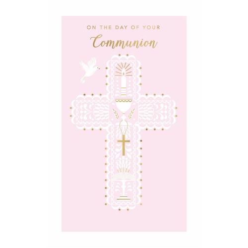 Card - Communion Girl Cross/Dove