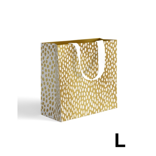Gift Bag Large - White Droplets on Gold