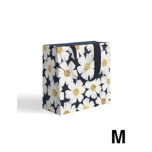 Gift Bag Medium - White Poppies on Black