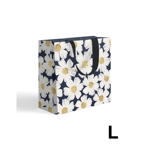 Gift Bag Large - White Poppies on Black