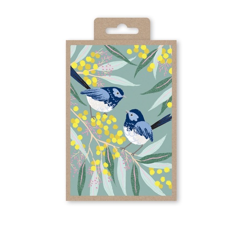Notecards Box of 10 - Blue Wrens on Wattle