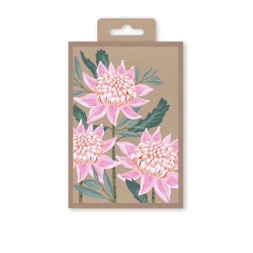 Notecards Box of 10 - Pink Waratah on Kraft