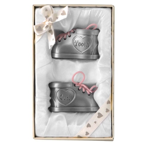 First Tooth & Curl Pewter Booties Set