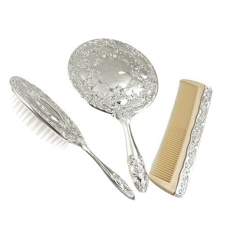 Silver Plated Brush, Comb & Mirror Set