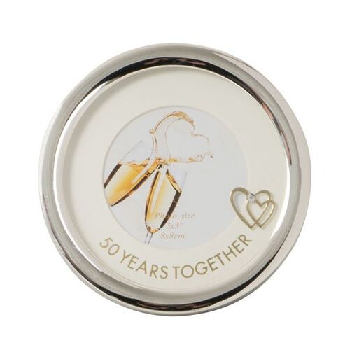 50 Years Together Gold Round Frame (holds 3 x 3 photo)