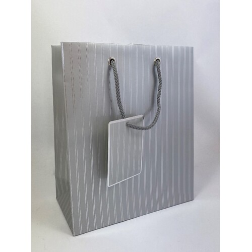 Gift Bag - Small Silver Pinstripe