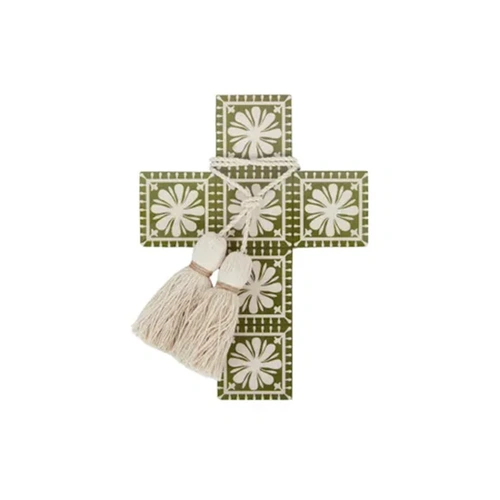 Sophia Wood/Enamel Olive Cross - 200mm