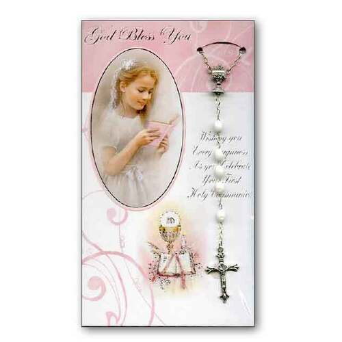 Communion Card Girl With Rosary Bead