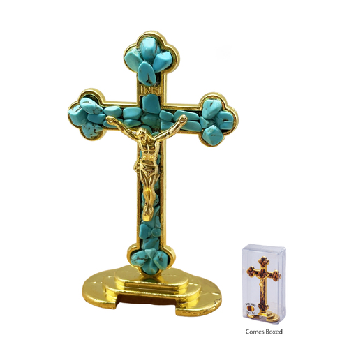 Gemstone Cross Turquoise Stone Standing - 85 x 45mm