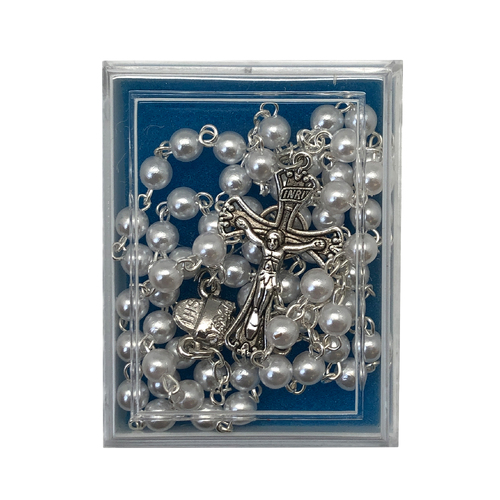 Communion Rosary Boxed - White