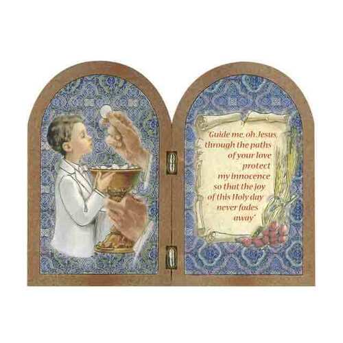 Plaque Plastic Folding Gold Foil Communion Boy-(90x120mm)
