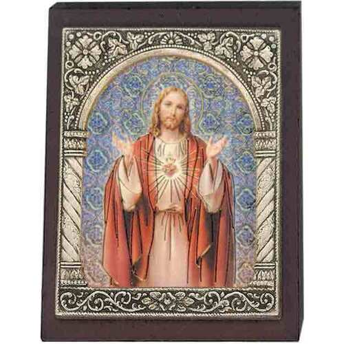 Wood Plaque - Sacred Heart Jesus (65x50mm)