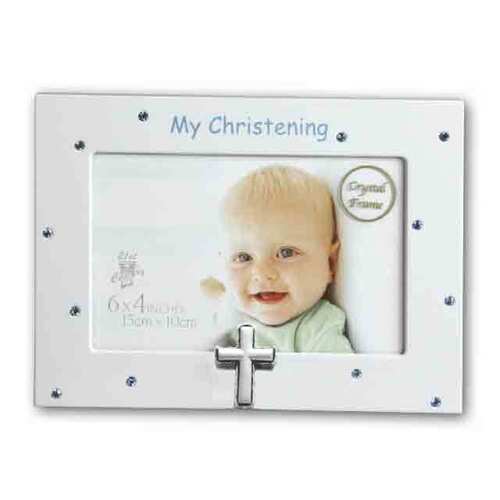 Christening Blue Crystal Frame Holds 15cmx10cm Photo