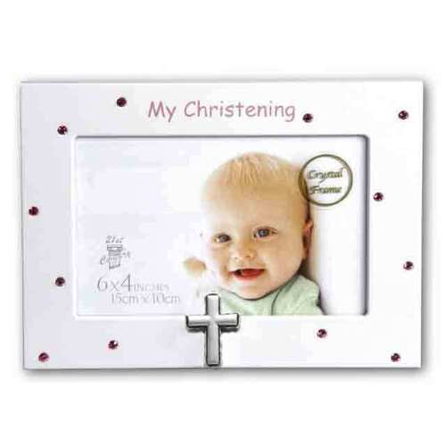Christening Pink Crystal Frame Holds 15cmx10cm Photo