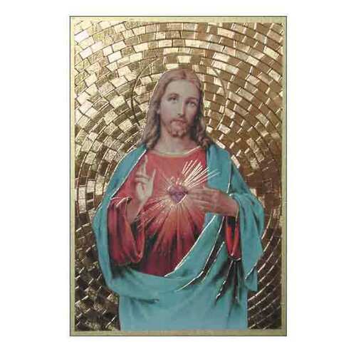 Wood Plaque Gold - Sacred Heart Jesus (105X155mm)