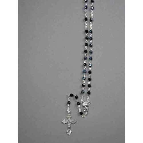Rosary Black Crystal Aurora Borealis - 4mm Beads