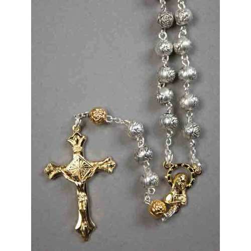 Rosary Silver & Gold With Gold Crucifix - 6mm Beads