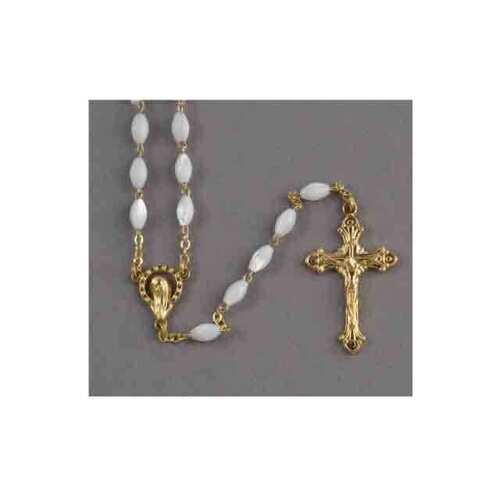 Rosary Mother of Pearl Gold Crucifix - 5mm Beads