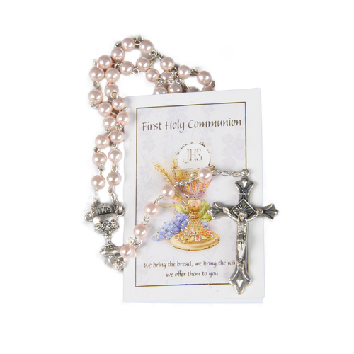 Communion Rosary W/Leaflet- Pink