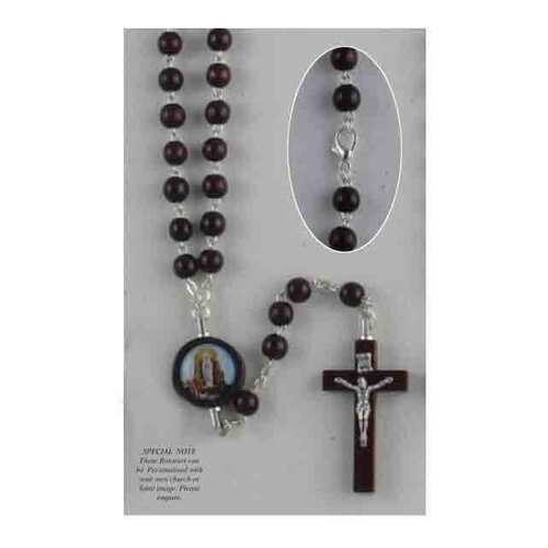 Rosary Necklace Dark Wood Our Lady of Lourdes - 6mm Beads