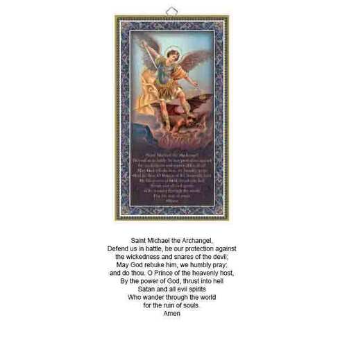 Wood Plaque with Prayer - St Michael- (125x225mm)