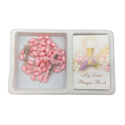 Communion Rosary Boxed Pink with Prayer Book