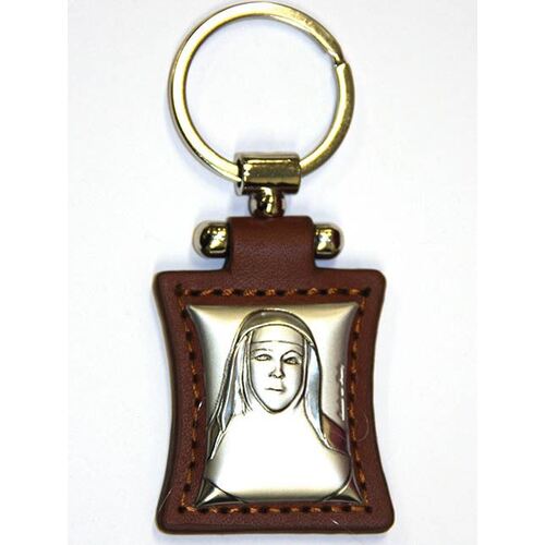 Keyring Sterling Silver & Leather (Brown) - Mary Mackillop