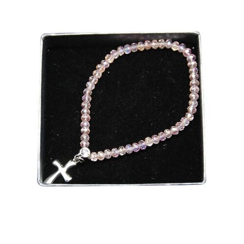 Pearl Pink Bracelet with Cross